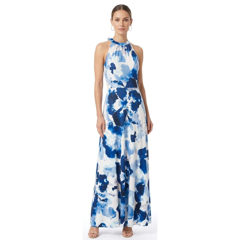Styleworld Women's Floral Blue Maxi Halter Dress XL Sleeveless